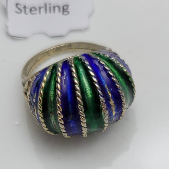 Renaissance ring Sterling Enamel Dome size 6 Art Deco - Picture 1 of 15